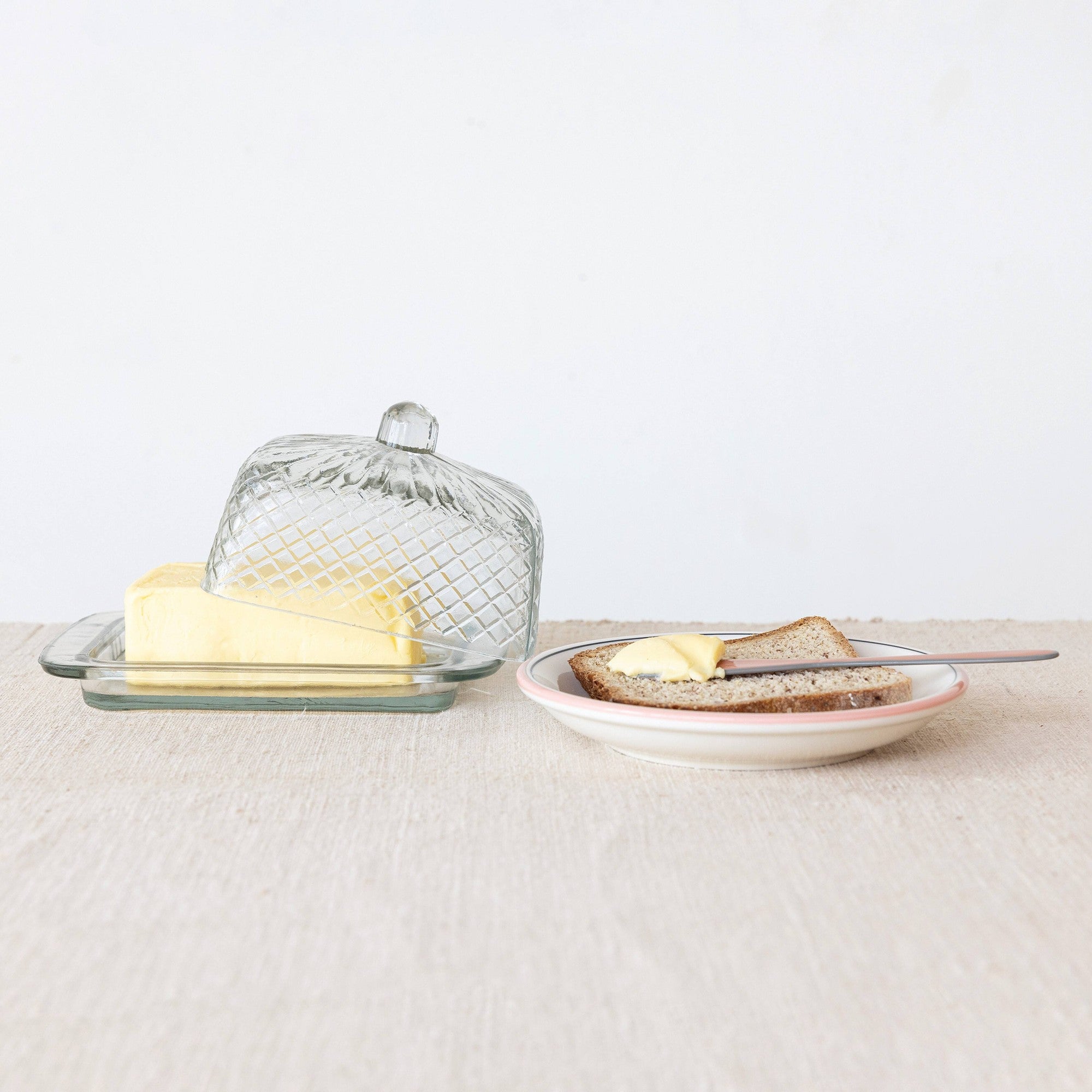 Embossed Recycled Glass Butter Dish