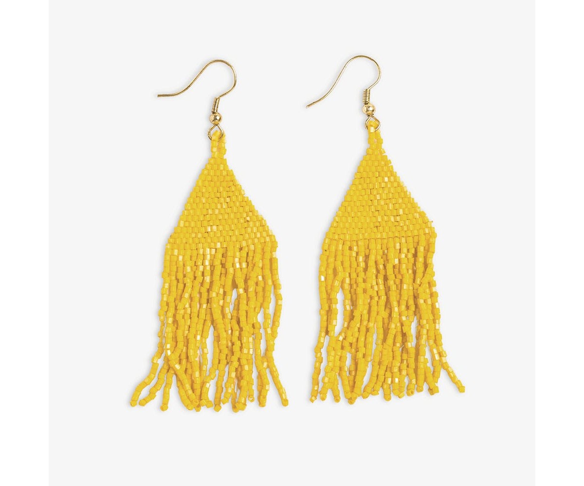 Lexie Solid Beaded Fringe Earrings Lemon