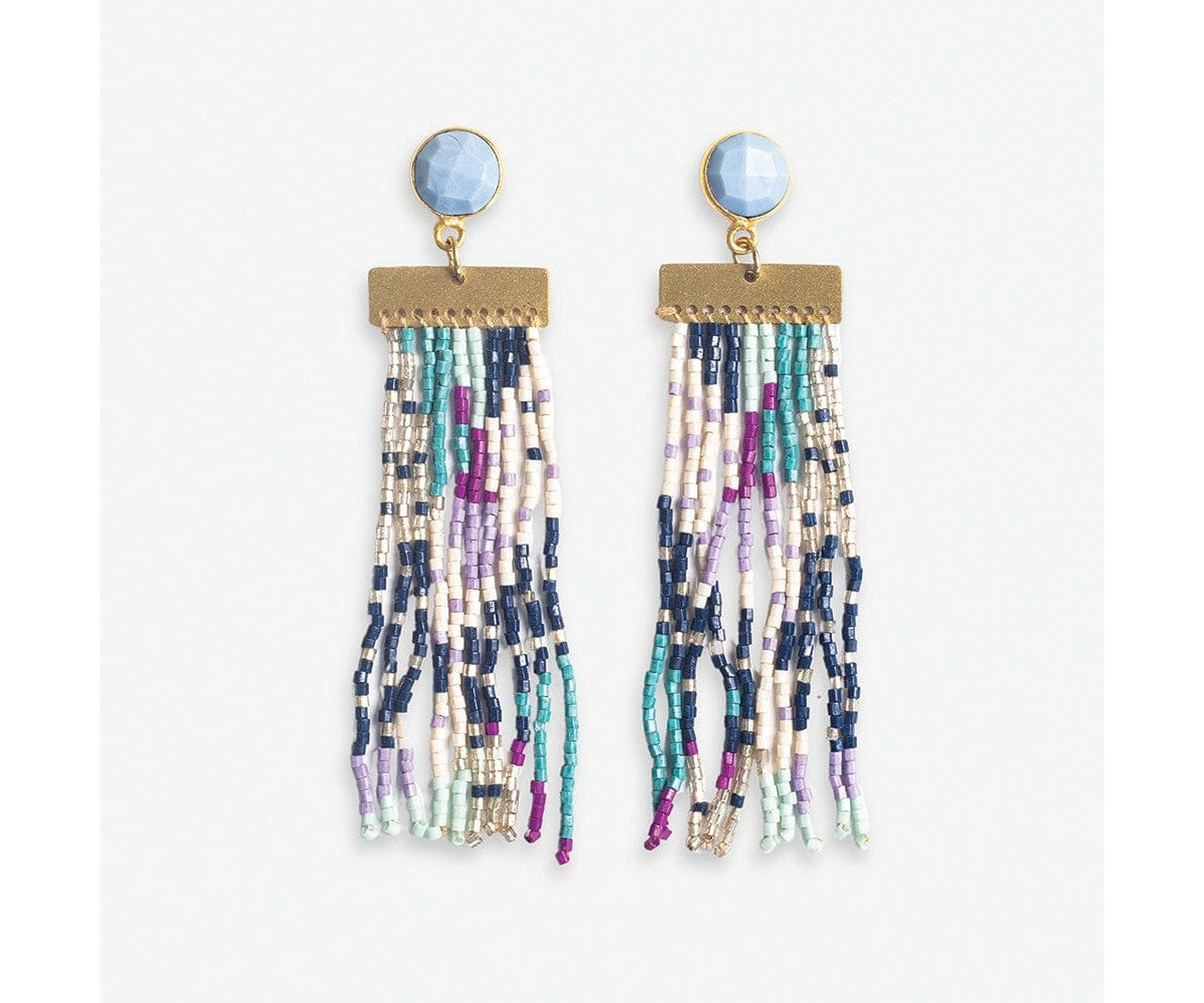 Lilah Semi-Precious Stone w/Organic Shapes Light Blue Beaded Fringe Earrings