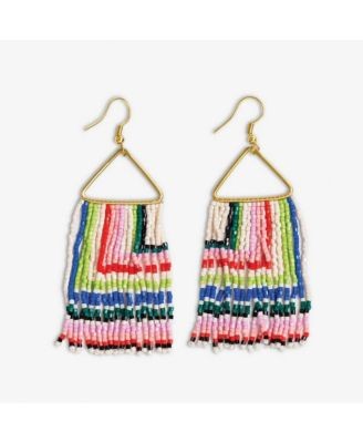 Paige Ascending Blocks Beaded Fringe Earrings St. Tropez