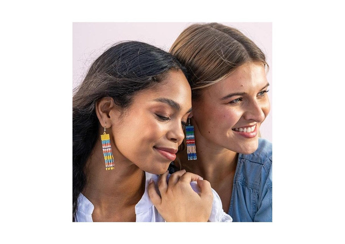 Billie Mixed Horizontal Stripes Beaded Fringe Earrings Amalfi