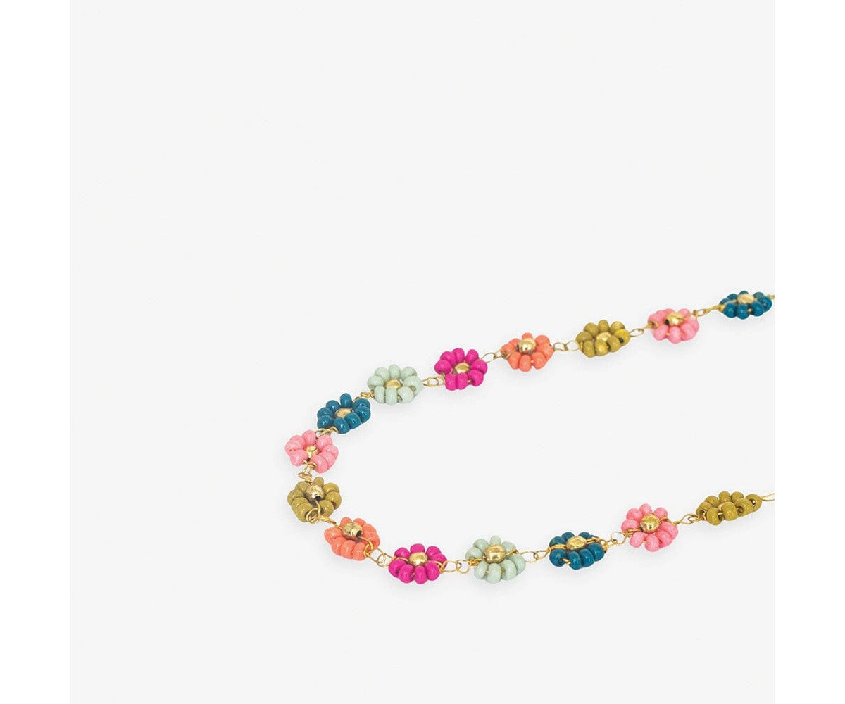 Amanda Multi Color Flowers Beaded Necklace Rainbow
