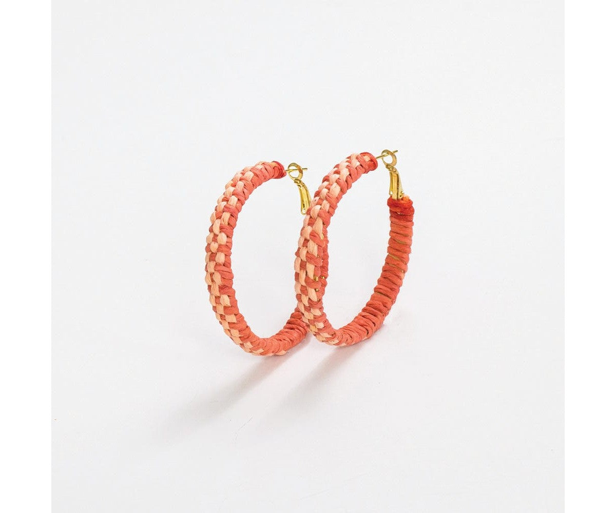 Holly Two-Color Woven Raffia Hoops Coral/Peach