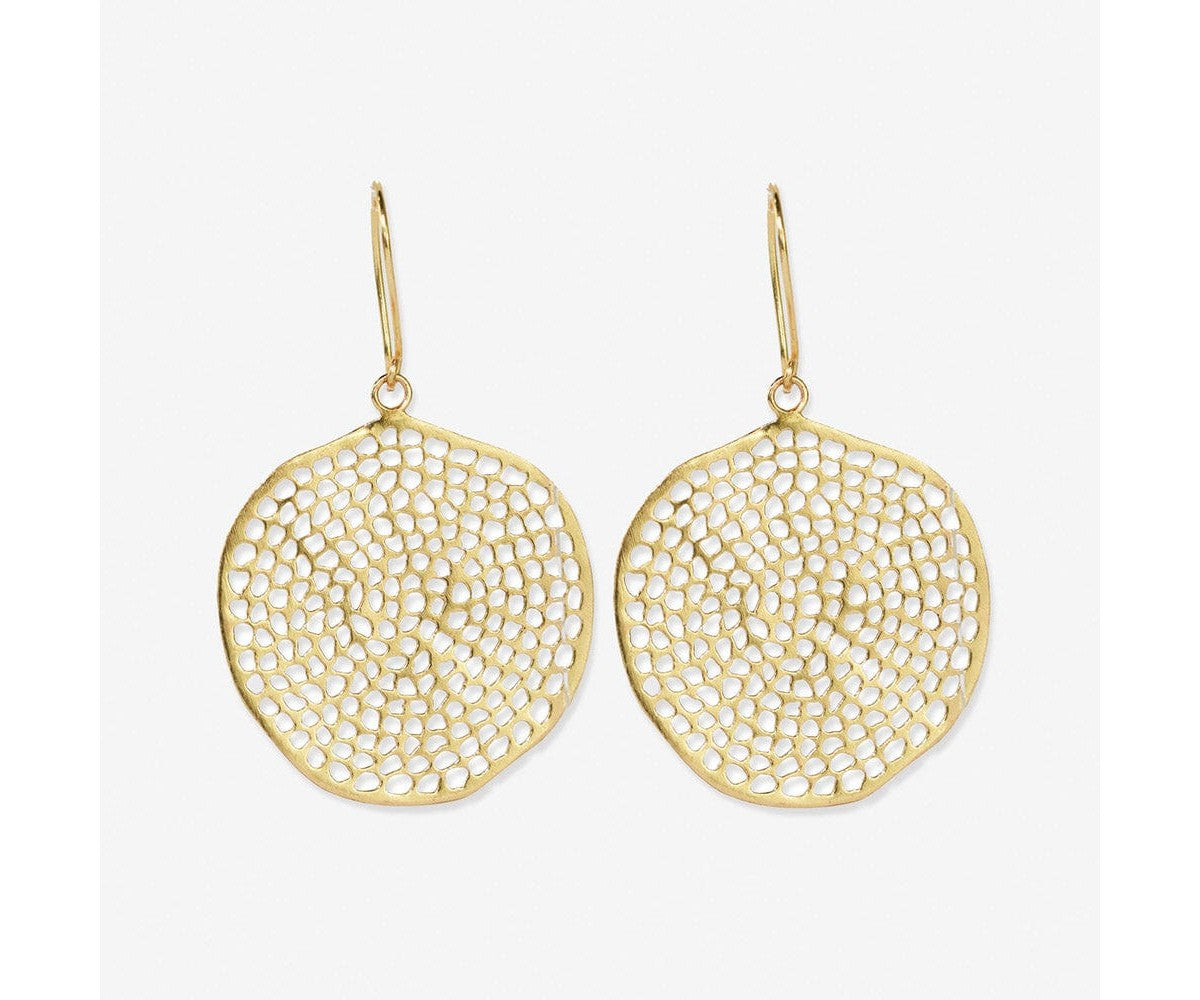 Gretchen Large Circle w/Holes Drop Earrings 2.5" Brass