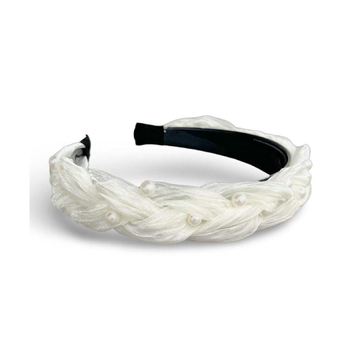 BLUSHING BRAID HEADBAND-SHIMMERY WHITE PEARL
