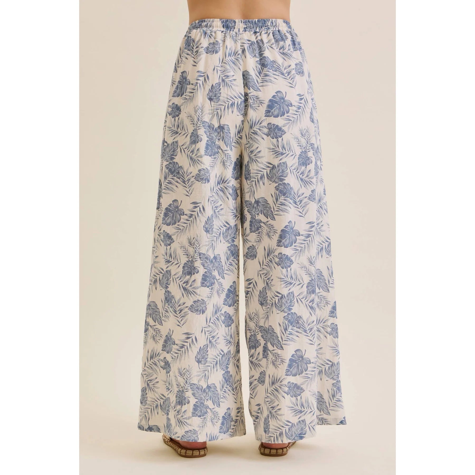WIDE LEG PANT -PALM LEAF-DENIM BLUE-SMALL
