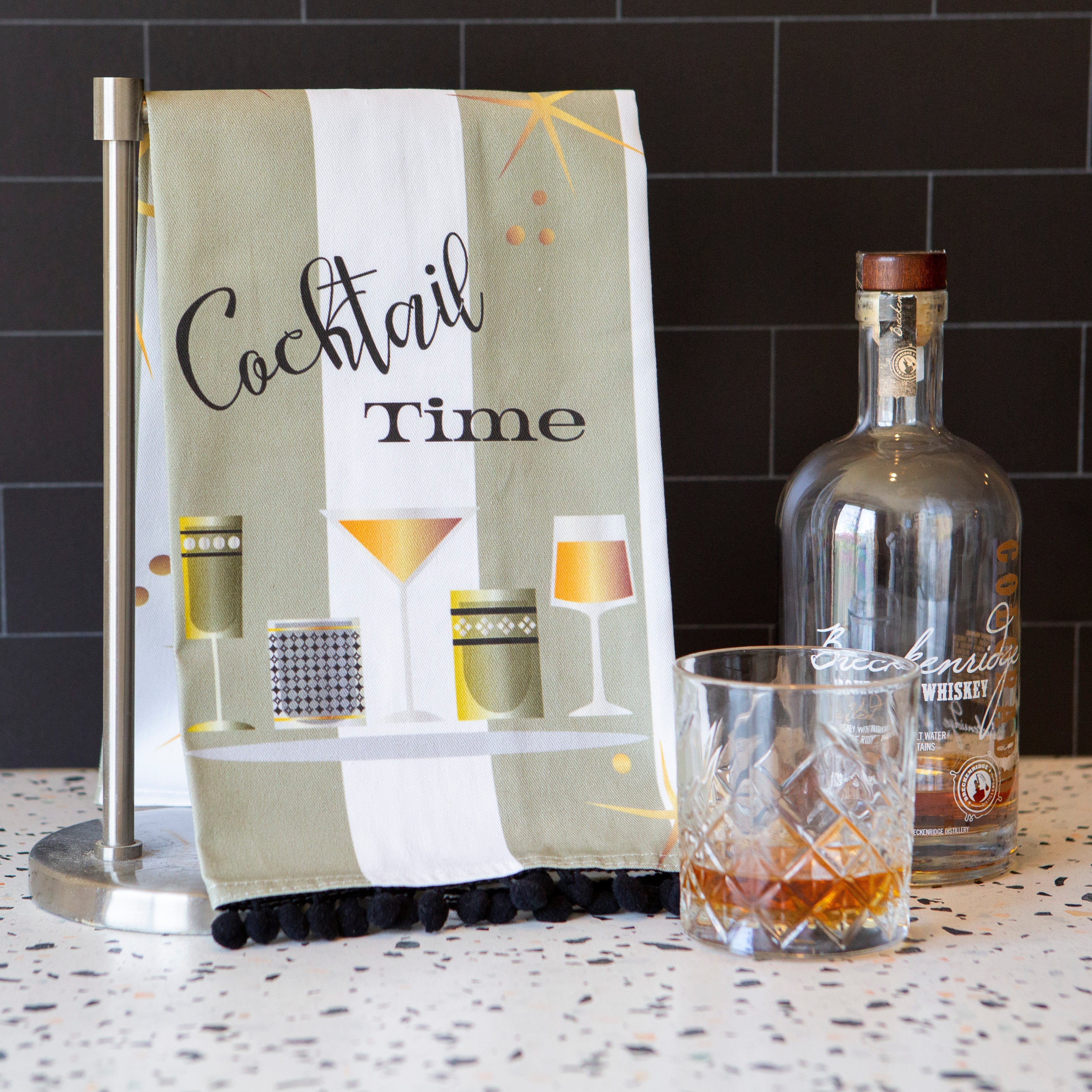 Cocktail Time Retro Bar Towel w/Trim
