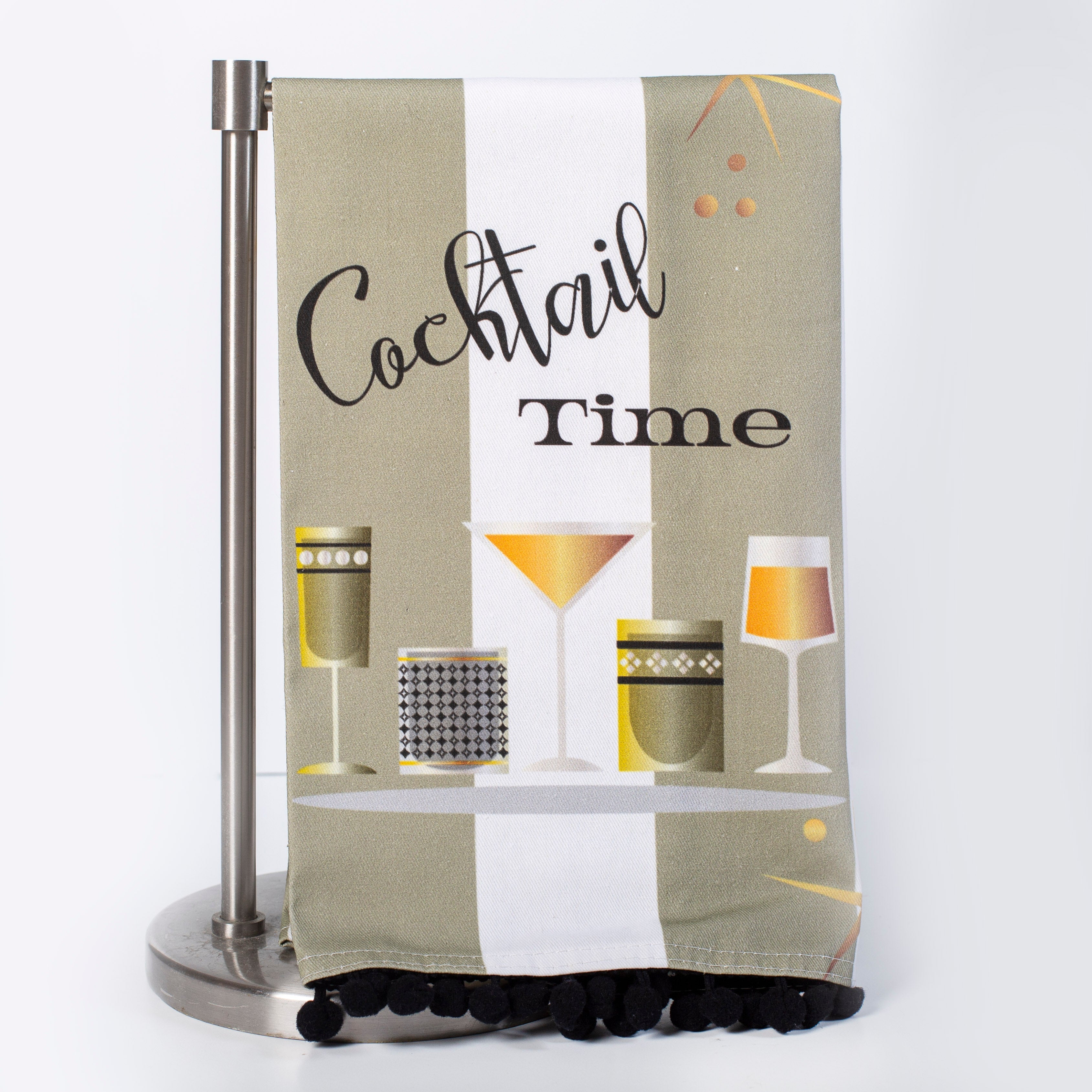 Cocktail Time Retro Bar Towel w/Trim