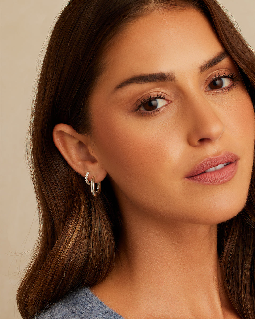 Madison Shimmer Huggies - Silver w/CZ (stainless steel post)