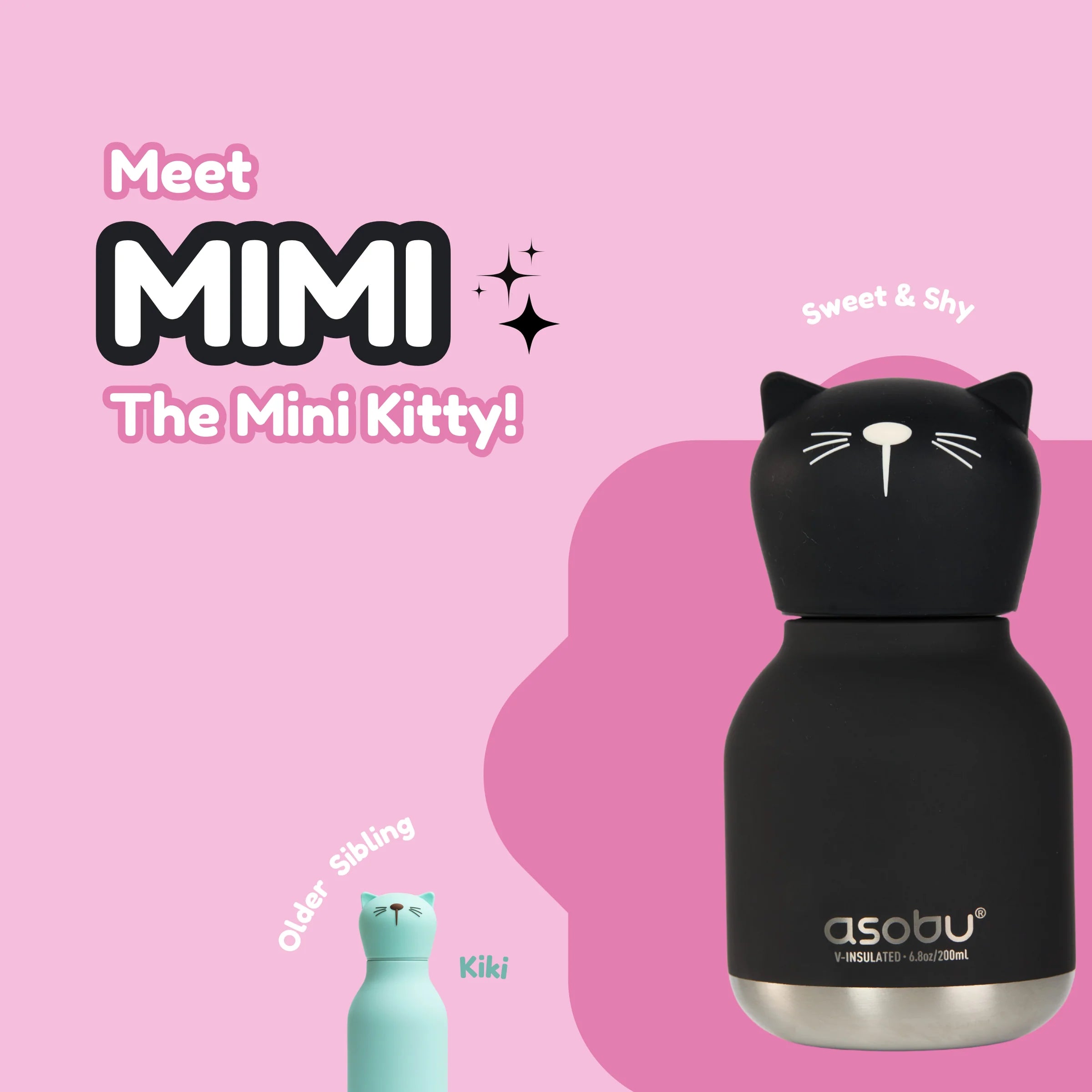 Bag Charm Water Bottle - Black Cat