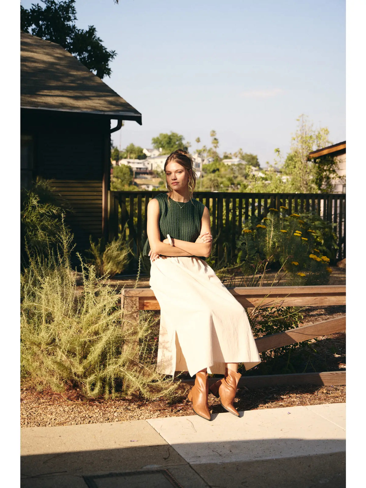 Chunky Sweater & Midi Dress - Forest Green/Taupe - Medium