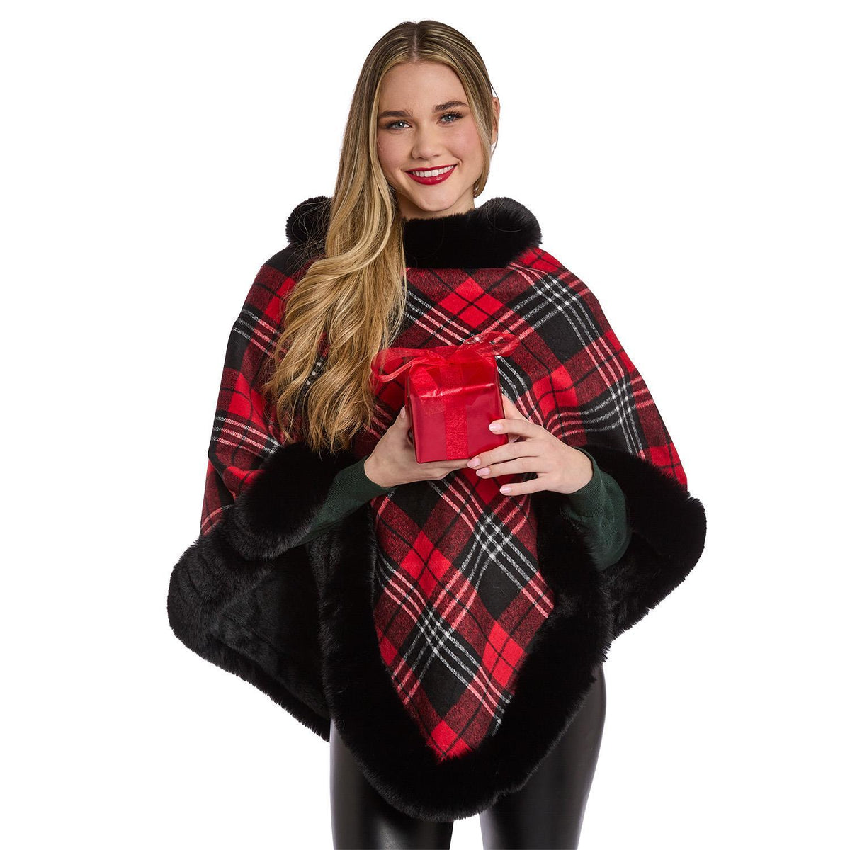 PLAID PONCHO O/S