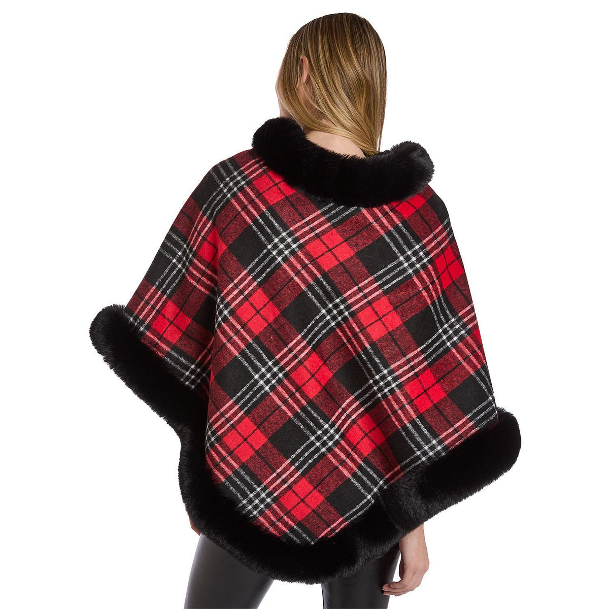 PLAID PONCHO O/S