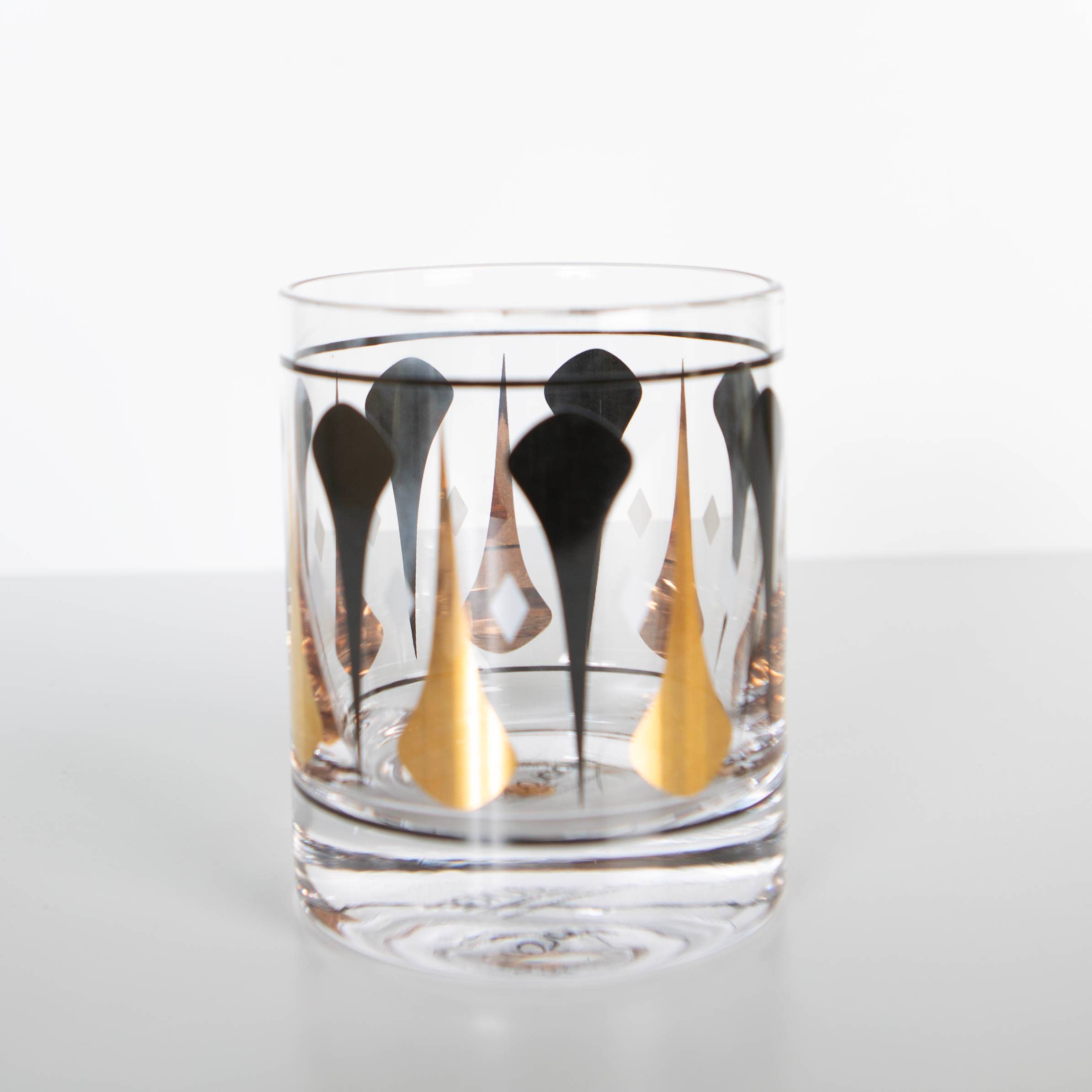 Black & Gold Mid Century Modern Whiskey Rocks Cocktail Glass