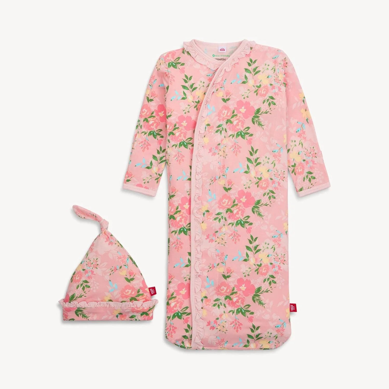 Ainslee Ruffle Placket Magnetic Gown & Hat Set NB-3 Months