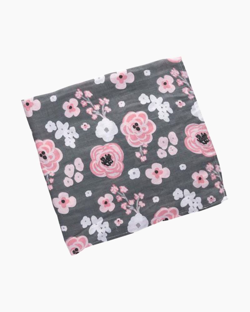 Muslin Blanket - Charcoal Flower