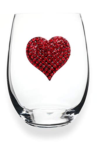 Red Heart Stemless Wine Glass