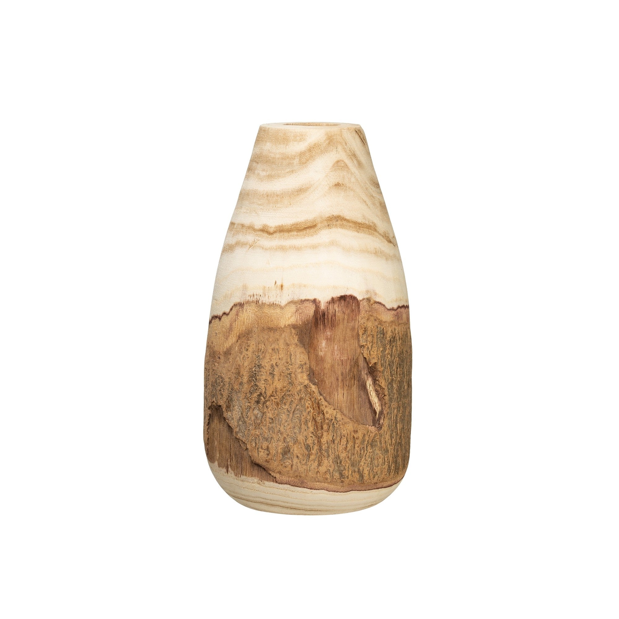 6 3/4" Round x 12 1/2"H Paulownia Wood Vase w/Live Edge