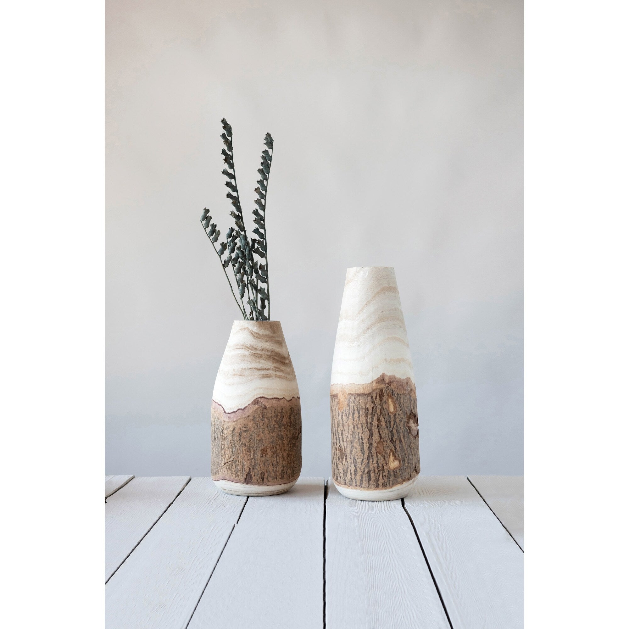 6 3/4" Round x 12 1/2"H Paulownia Wood Vase w/Live Edge