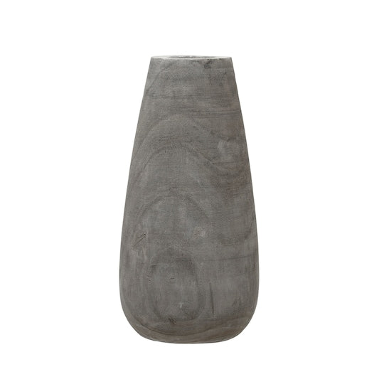 7" Round x 15" H Paulownia Wood Vase, Grey Wash