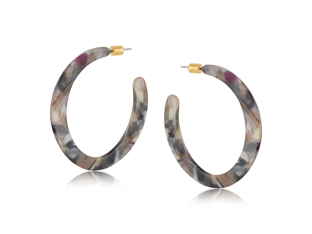 2998 Hortense Resin Statement Cut-out Hoop Earring - Brown & Grey