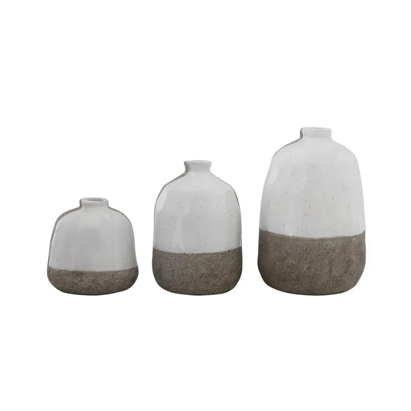 Terra-cotta Vases, White & Grey (set of 3)