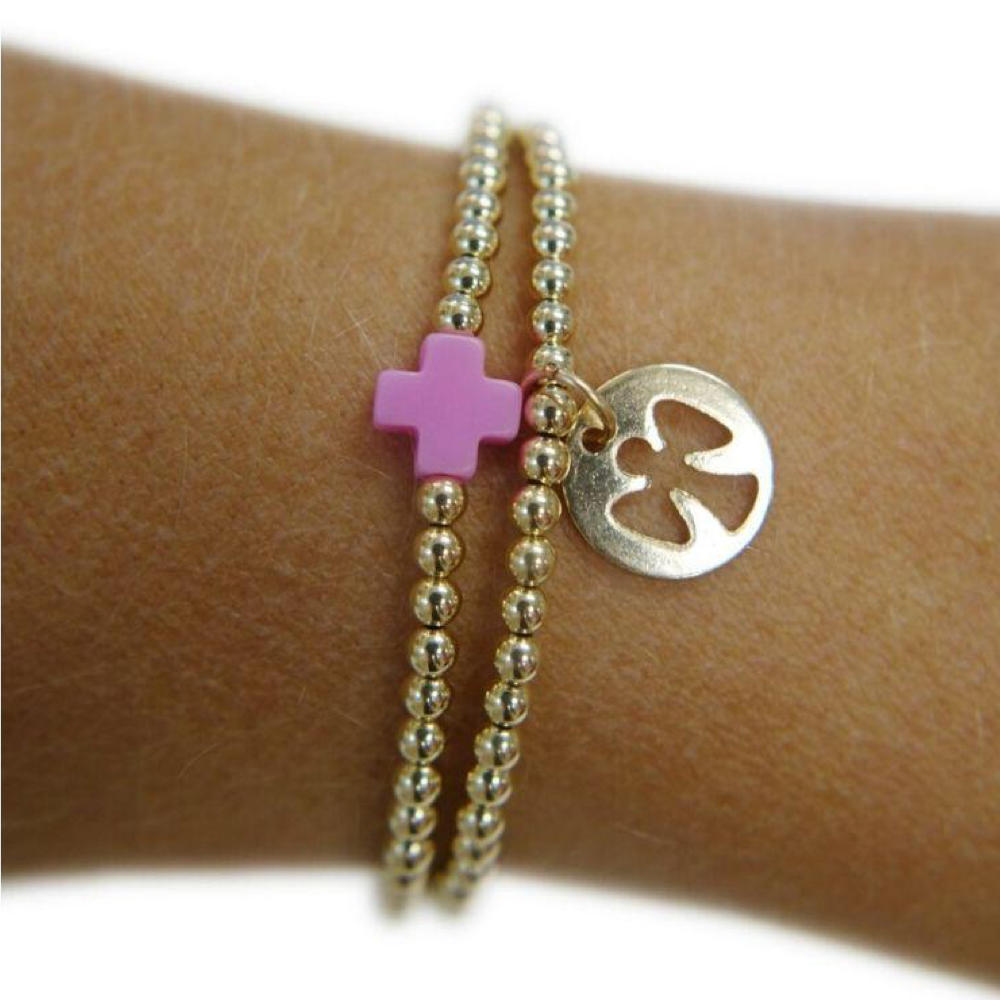 Classic Gold 3mm Bead Bracelet - Guardian Angel Gold Disc