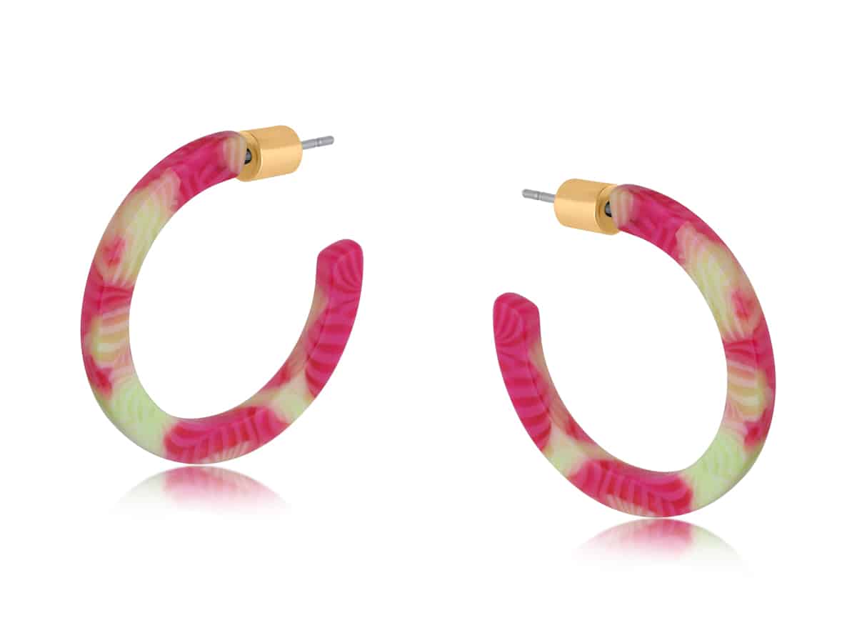 3057 Yellow Pink Emma Thin Resin Hoop Earrings