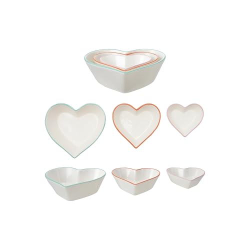 STONEWARE HEART SHAPED BOWLS W/COLORED RIMS-SET OF 3