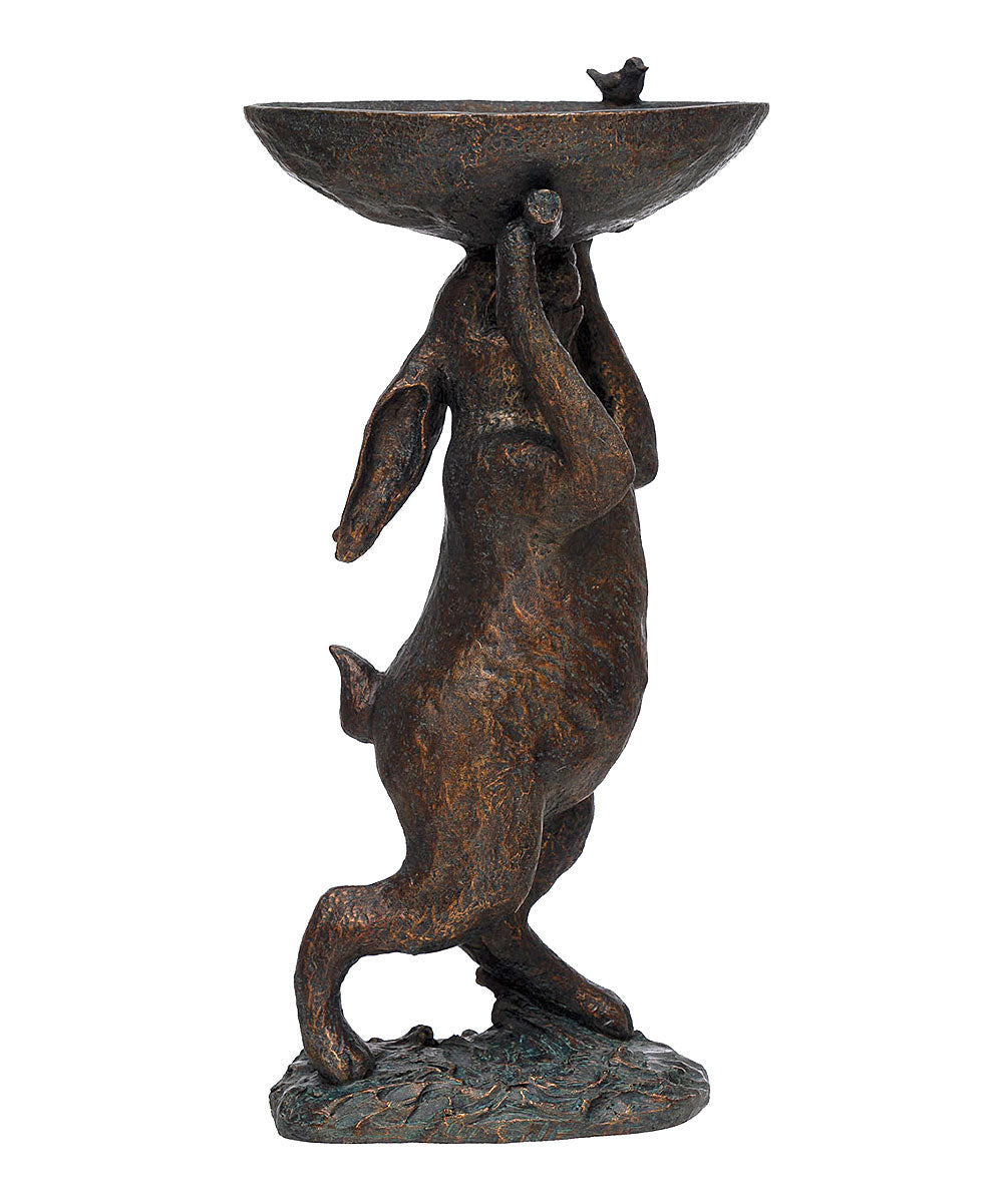 Decorative Resin Rabbit Bird Bath, Green Patina