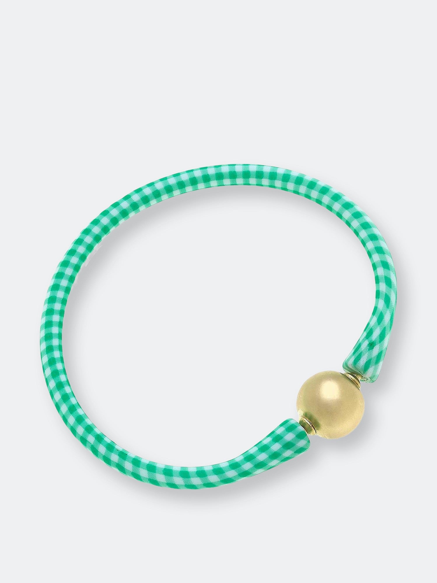 Bali 24K Gold Plated Ball Bead Silicone Bracelet in Green Gingham