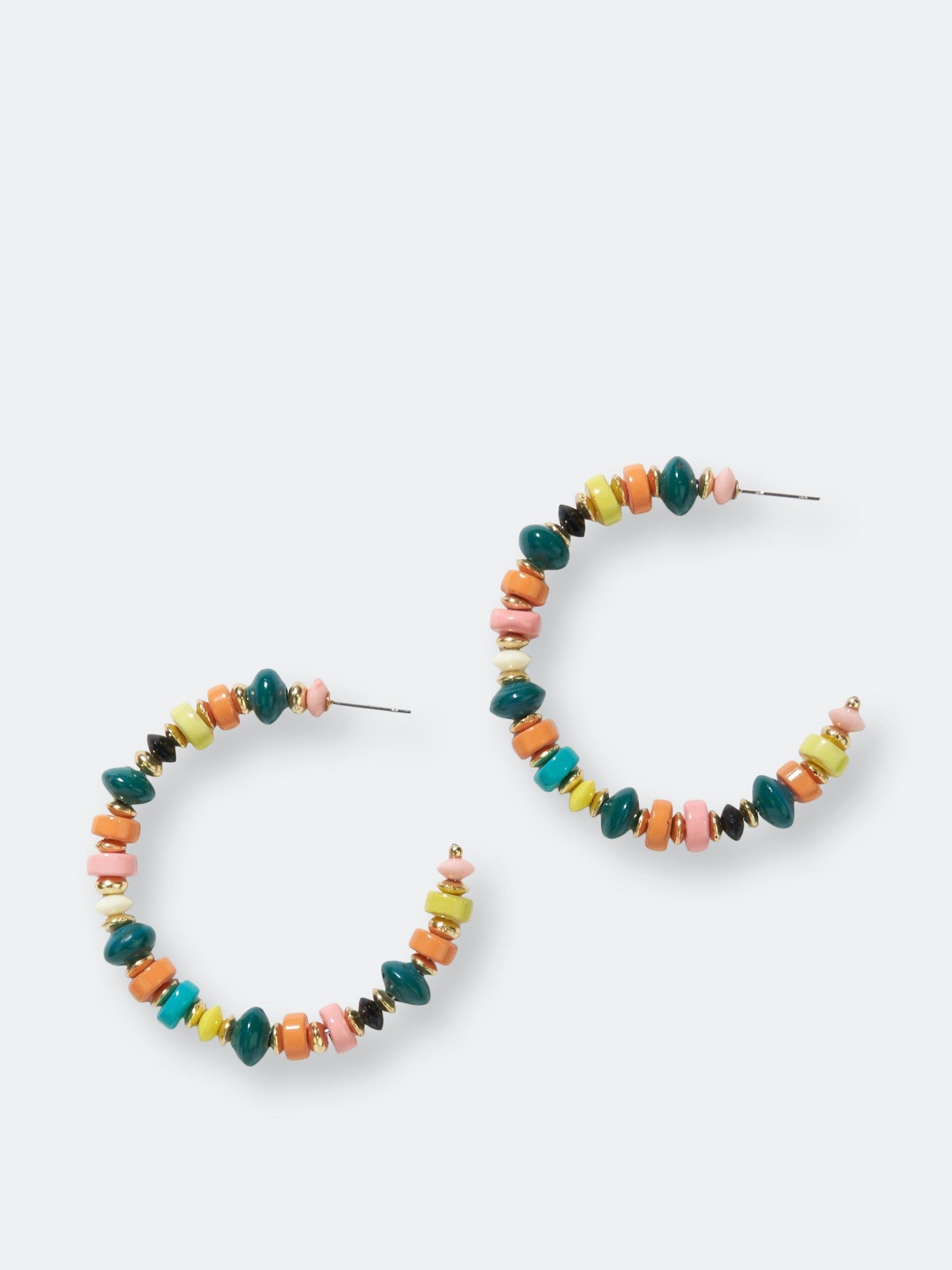 Teal Blush Mix Disk Bead Hoop Earrings 2"