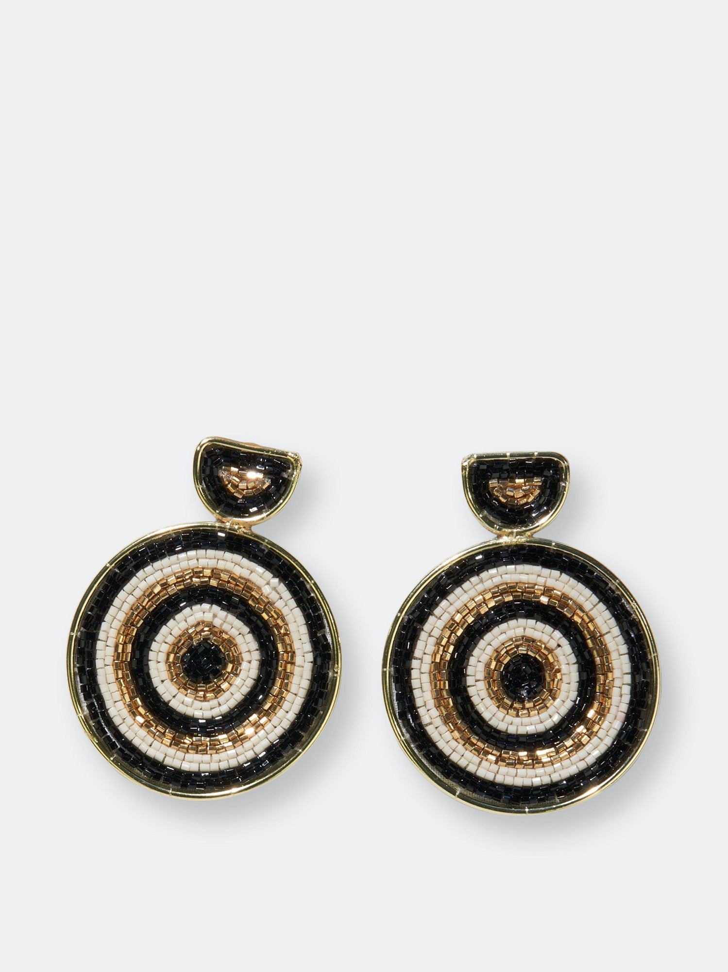 Black White Striped Circle Earrings 2"
