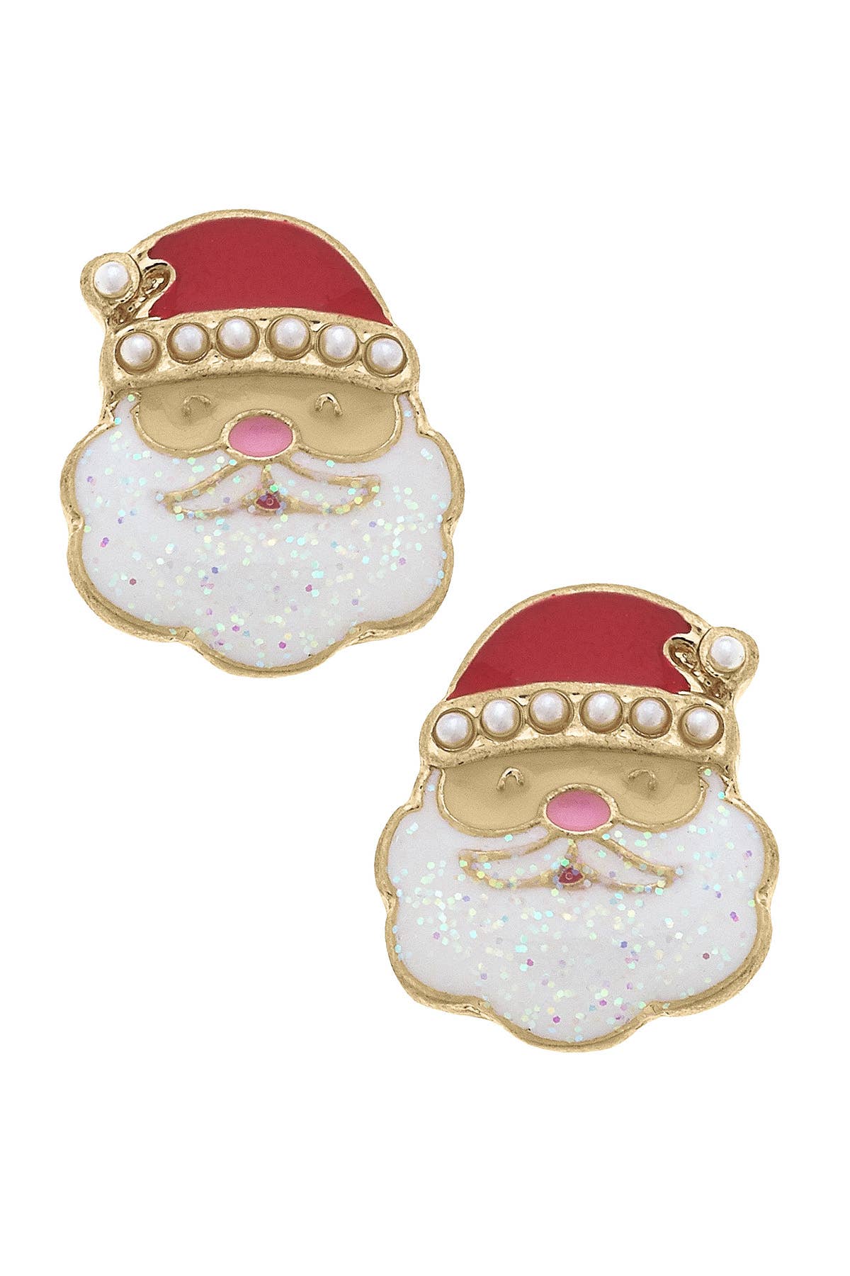 PEARL STUDDED ENAMEL SANTA CLAUS STUD EARRINGS