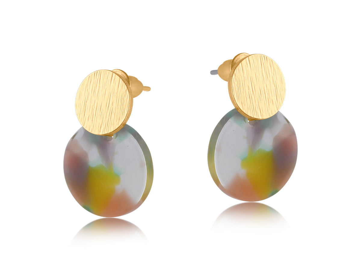 LILAC/PINK/GREEN HOPE METAL RESIN DISC SMALL EARRINGS