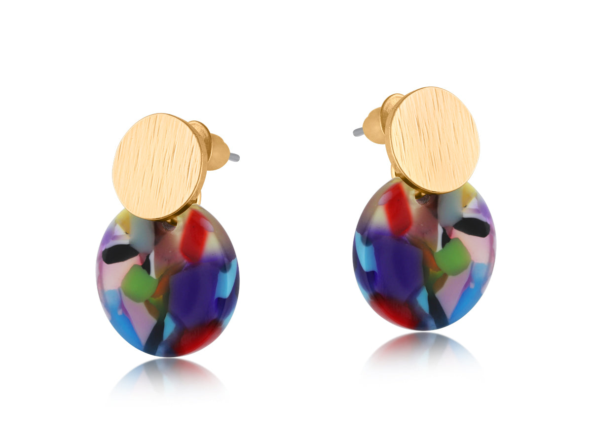 LILAC/PINK/GREEN HOPE METAL RESIN DISC SMALL EARRINGS