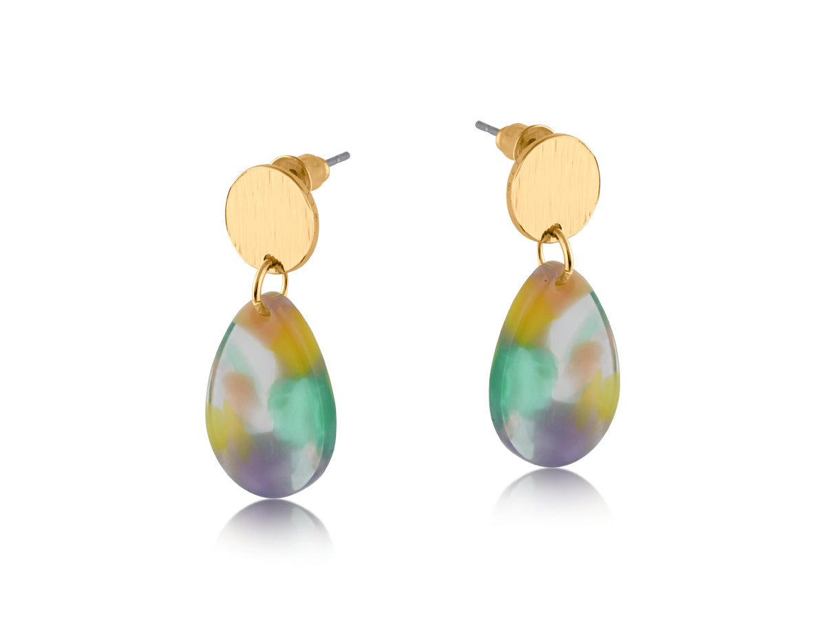 RED/ORANGE/LILAC CASPIA MIXED METAL & RESIN DROP EARRING