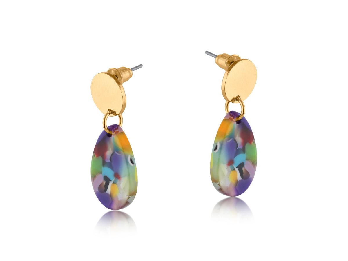 RED/ORANGE/LILAC CASPIA MIXED METAL & RESIN DROP EARRING
