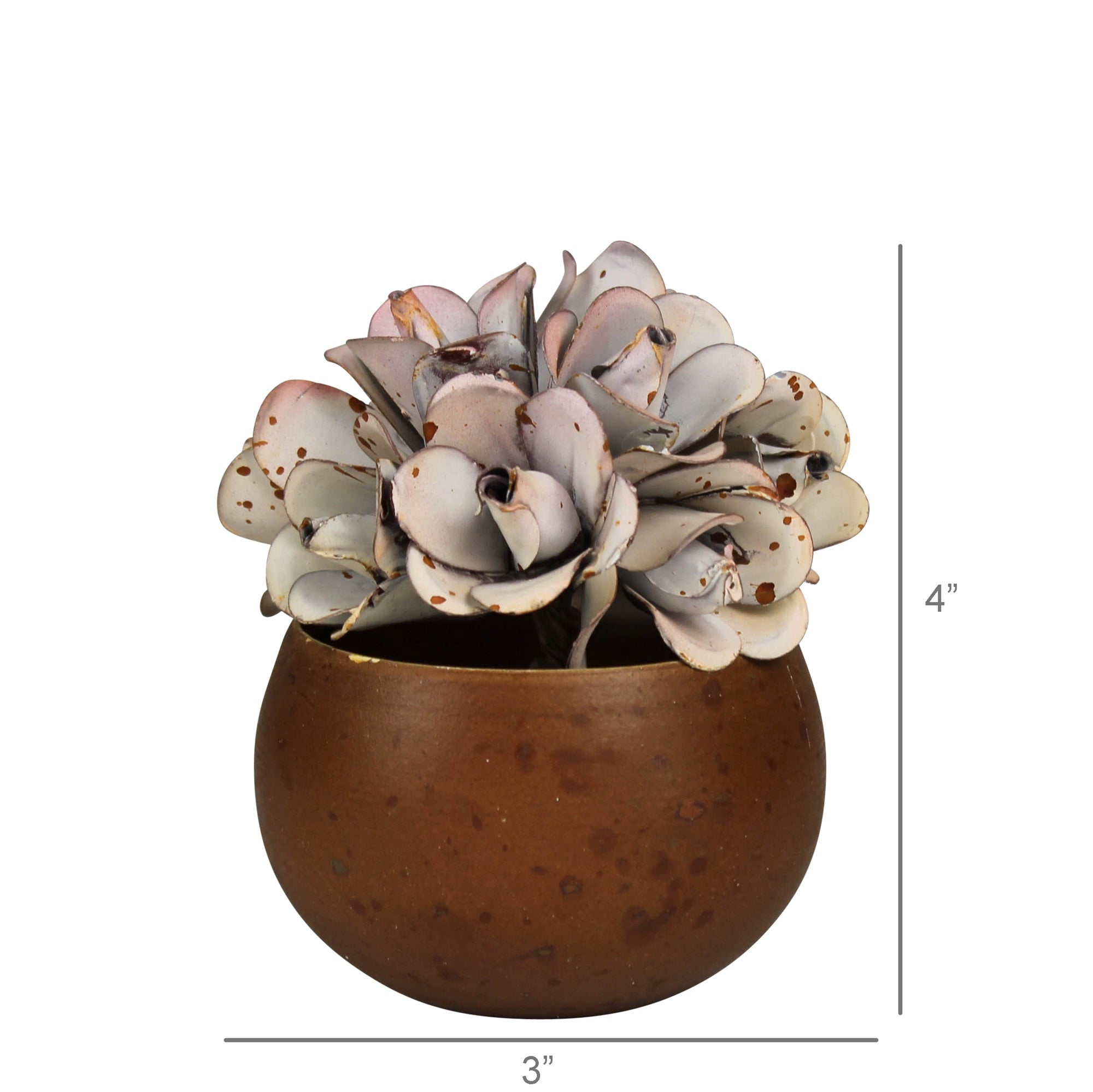 METAL POT W/PINK METAL FLOWERS