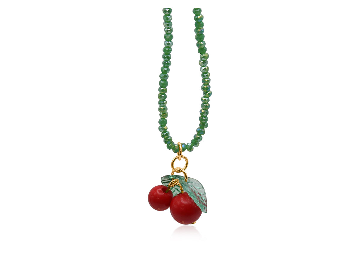 Hortense Small Cherry Beaded Necklace - Navy