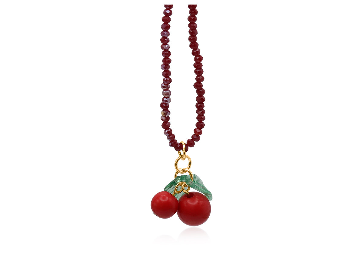 Hortense Small Cherry Beaded Necklace - Navy