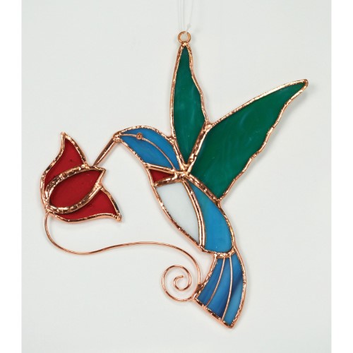 HUMMINGBIRD W/RED FLOWER SUNCATCHER