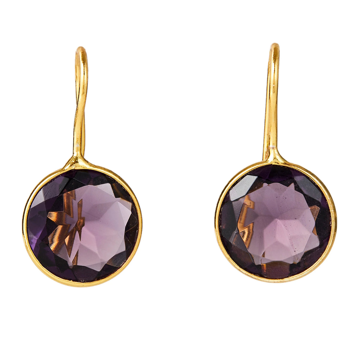 Amethyst Round Bezel Gemstone Earrings