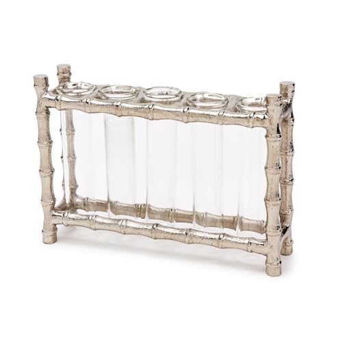 SILVER BAMBOO VASE W/GLASS VESSEL