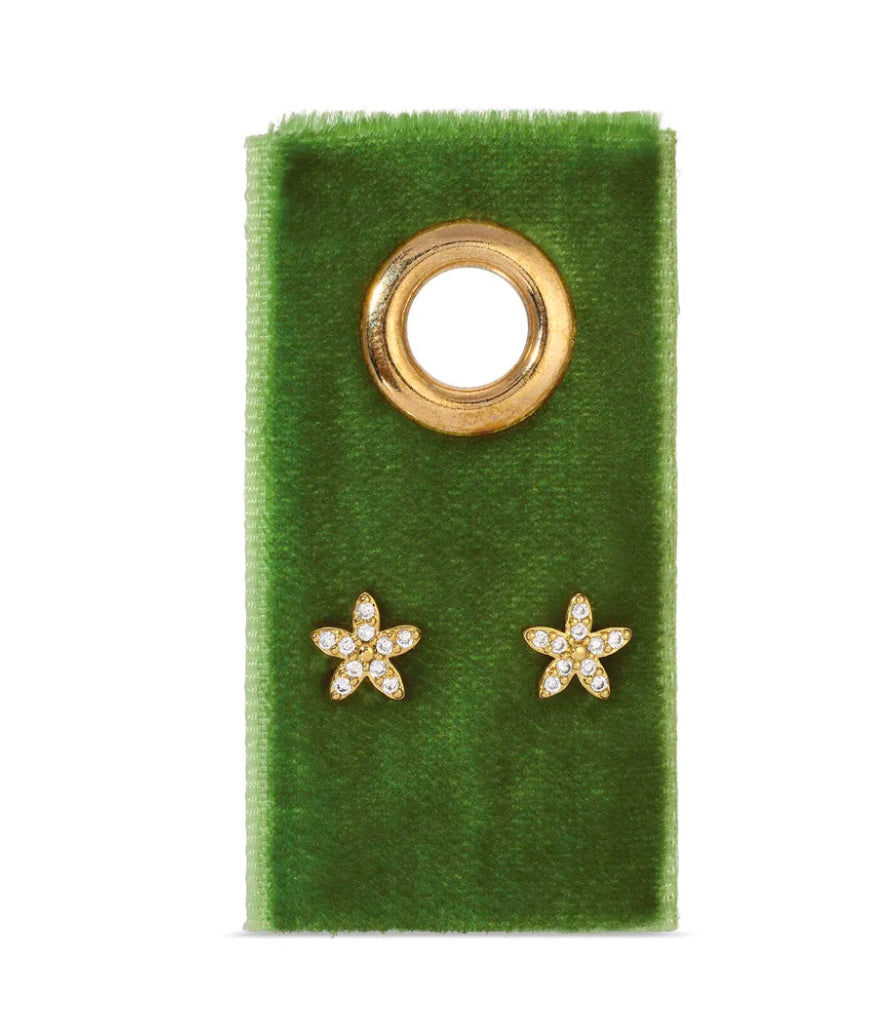Earrings - Single Stud - Delicate Flower w/Aqua CZ Petal - Gold