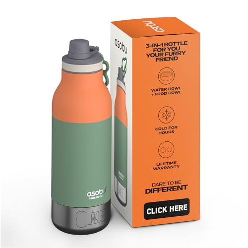 3-in-1 Ceramic-Lined Bottle w/Integrated Dog Dish - Pastel Green