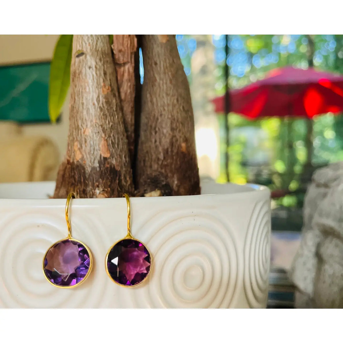 Amethyst Round Bezel Gemstone Earrings