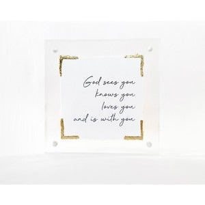 4" x 4" Acrylic Frame w/ Gold Accents - Sweet Friendships