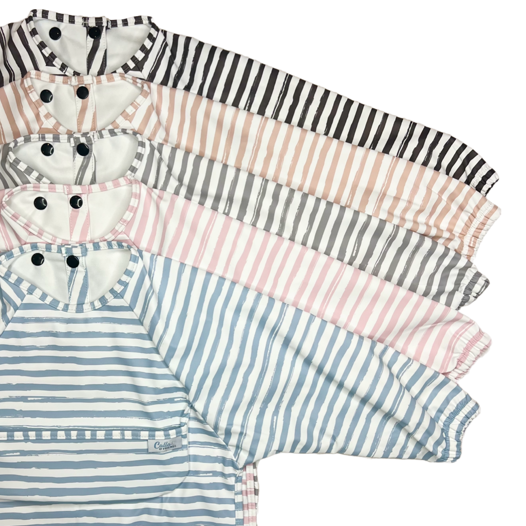 THE GRAYSON LONG SLEEVE BIB-BRUSH STRIPES-PETAL PINK