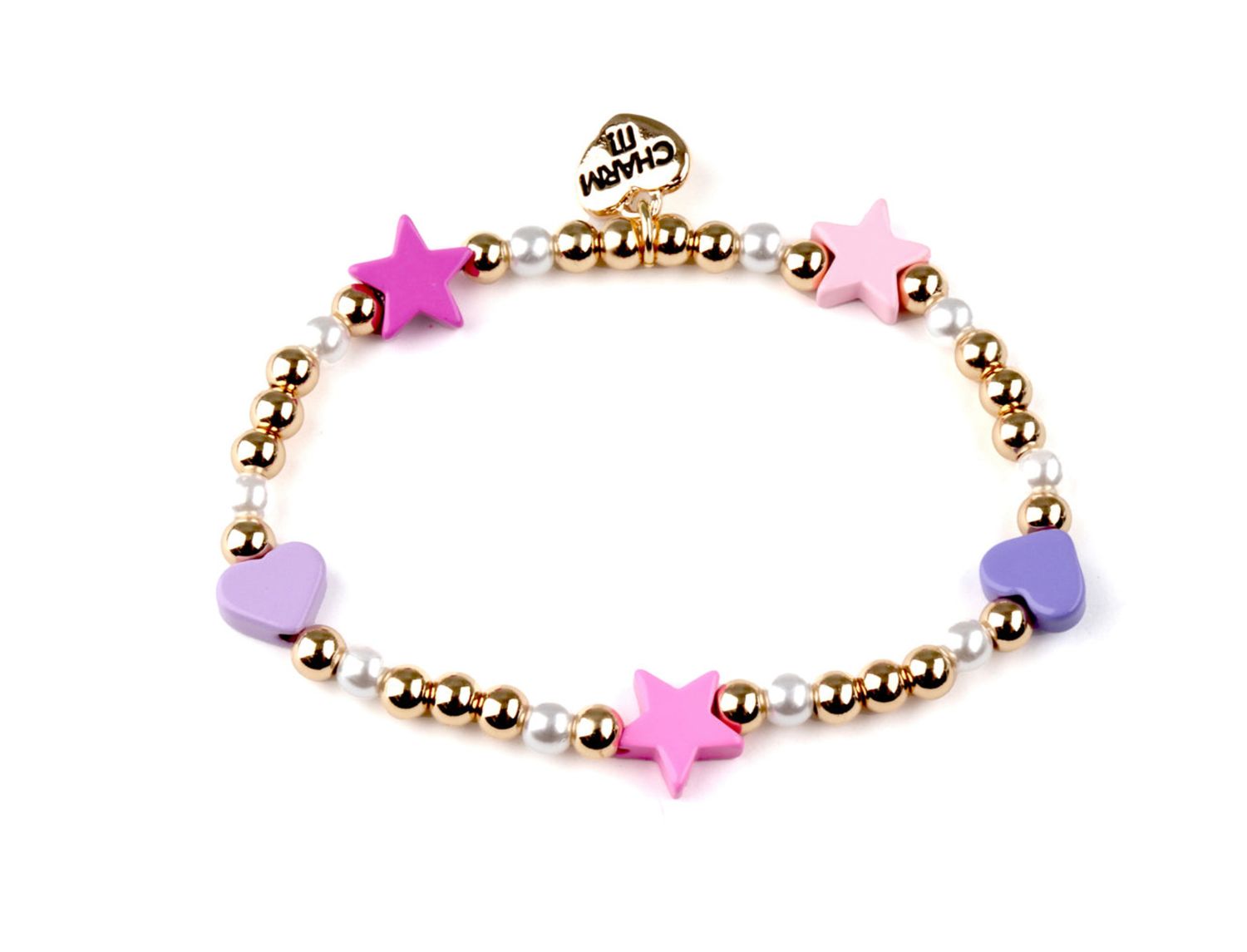 Multi Heart & Star Pearl Gold Stretch Bracelet